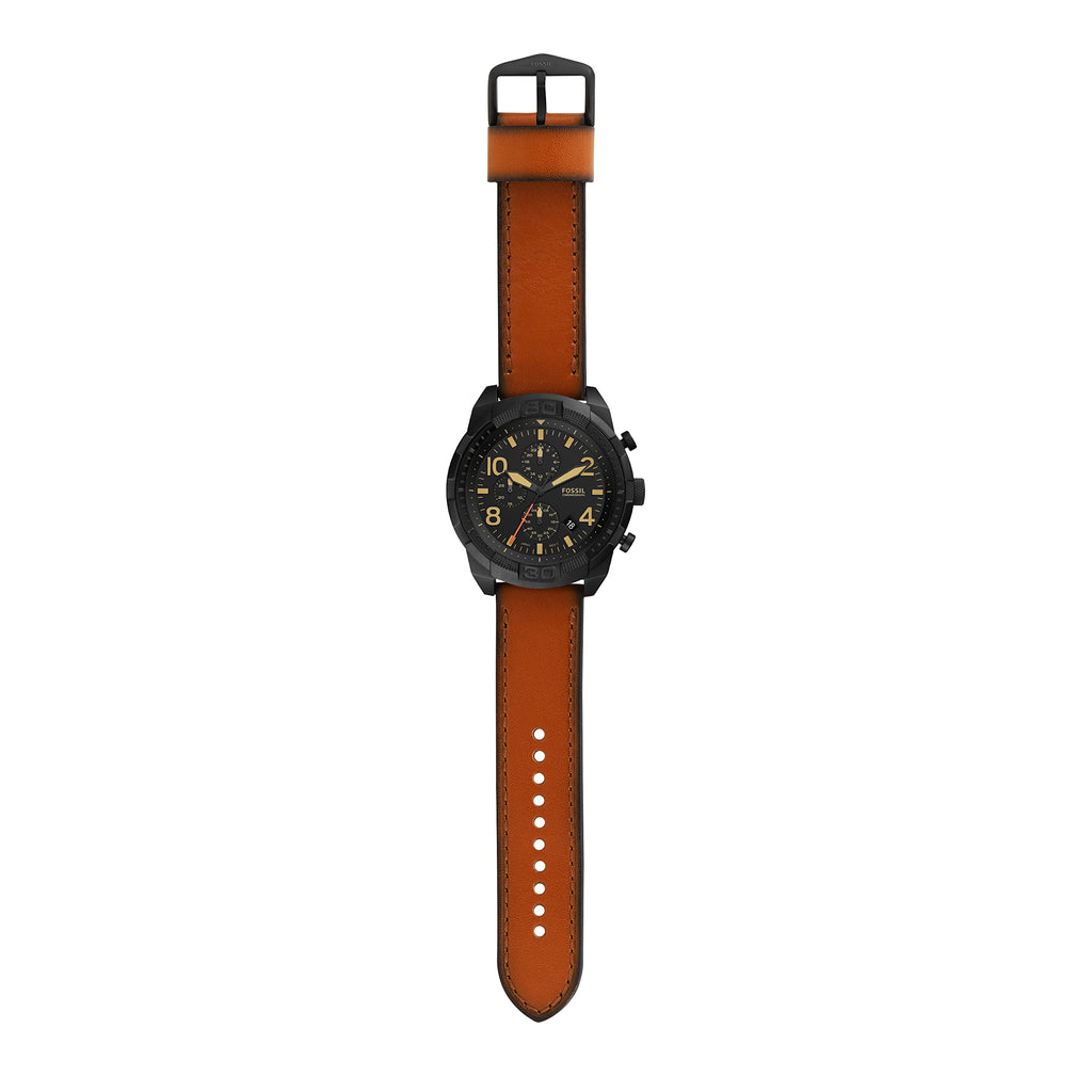 Strap Leather Watch Fossil Men Brown Bronson for Dial Black