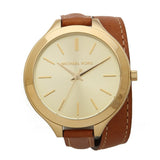 Michael Kors Runway Gold Dial Brown Leather Strap Watch For Women - MK2256