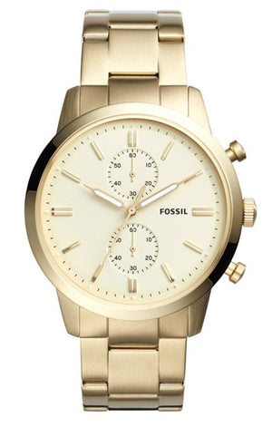 Fossil Townsman Chronograph White Dial Gold Steel Strap Watch for Men - FS5348