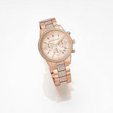 Michael Kors Ritz Chronograph Rose Gold Dial Rose Gold Steel Strap Watch For Women - MK6485