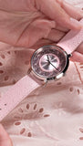 Guess Dahlia Analog Silver Dial Pink Leather Strap Watch for Women - GW0529L1