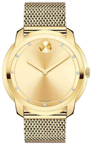 Movado Bold Diamonds Gold Dial Gold Mesh Bracelet Watch For Men - 3600460