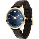 Movado Ultra Slim Blue Dial Brown Leather Strap Watch For Women - 0607092