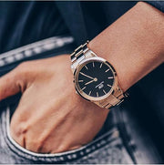 Daniel Wellington Iconic Link Black Dial Rose Gold Steel Strap Watch for Women - DW00100210