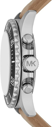 Michael Kors Everest Analog White Dial Brown Leather Strap Watch For Men - MK9092