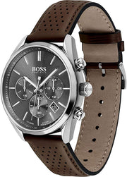 Hugo Boss Champion Chronograph Grey Dial Brown Leather Strap Watch for Men - 1513815