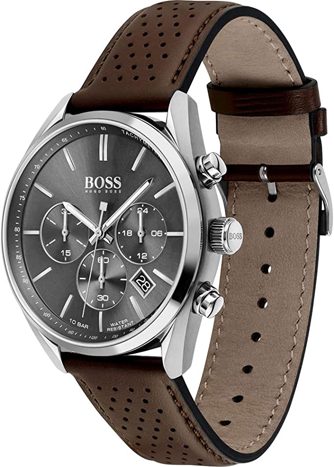 Hugo Boss Champion Grey Dial Brown Leather Strap Watch for Men - 1513815
