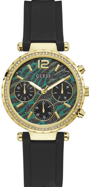 Guess Solstice Green Dial Black Rubber Strap Watch for Women - GW0113L1