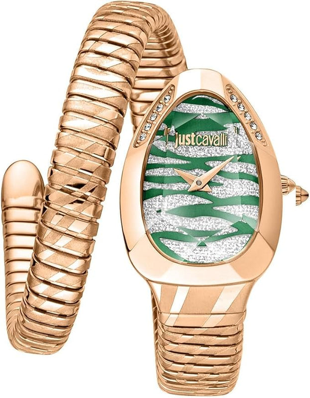 Just Cavalli Taglio Green Dial Rose Gold Steel Strap Watch for Women - JC1L225M0065