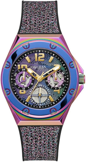 Guess Multifunction Analog Purple Dial Black Rubber Strap Watch For Women - GW0620L4