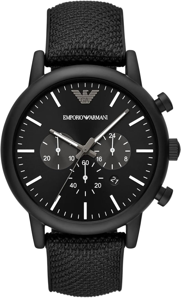 Emporio Armani Dress Chronograph Black Dial Black Leather Strap Watch For Men Emporio Armani Dress Chronograph Black Dial Black Leather Strap Watch For Men