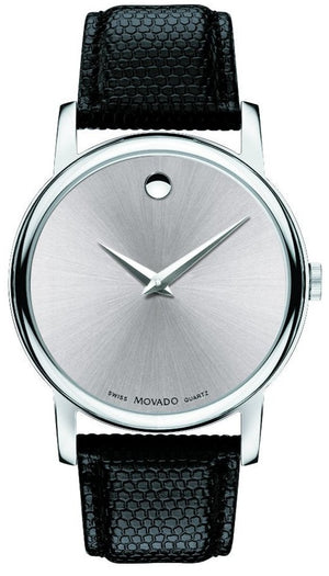 Movado Museum Quartz Silver Dial Black Leather Strap Watch For Men - 2100001