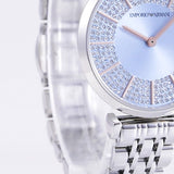 Emporio Armani Gianni T-Bar Quartz Blue Dial Silver Steel Strap Watch For Women - AR11594