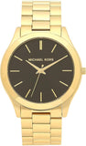 Michael Kors Slim Runway Quartz Black Dial Gold Steel Strap Watch For Men - MK8621