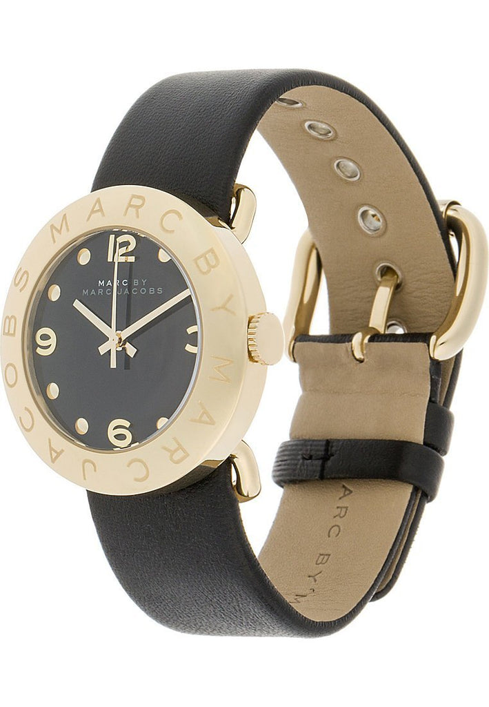 MARC BY MARC JACOBS MBM1154 ゴールドブラック Marc Jacobs Amy Black Dial Black Leather Strap Watch for Women