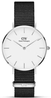 Daniel Wellington Classic Petite Cornwall White Dial Black NATO Strap Watch For Women - DW00100254