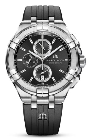 Maurice Lacroix Aikon Chronograph Black Dial Black Leather Strap Watch for Men - AI1018-SS001-330-2