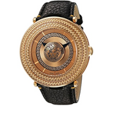 Versace V Metal Icon Black Dial Black Leather Strap Watch For Men - VQL020015