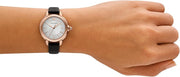 Emporio Armani Mia Three Hand Crystals Silver Dial Black Leather Strap Watch For Women - AR11631