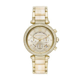 Michael Kors Parker Chronograph Gold Dial Gold Steel Strap Watch For Women - MK6831