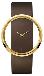Calvin Klein Glam Transparent Dial Brown Leather Strap Watch for Women - K9423503