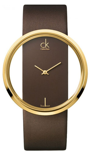 Calvin Klein Glam Transparent Dial Brown Leather Strap Watch for Women - K9423503