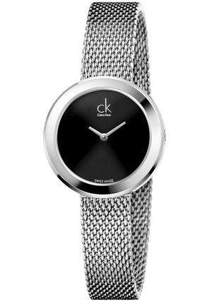 Calvin Klein Firm Black Dial Silver Mesh Bracelet Watch for Women - K3N23121