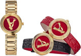 Versace Virtus Mini Quartz Red Dial Gold Steel Strap Watch For Women - VET300321