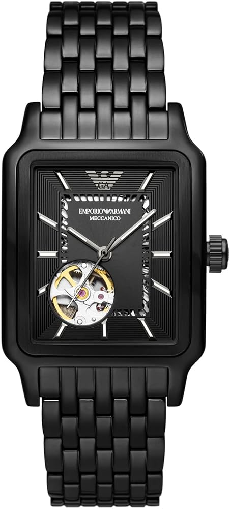 Emporio Armani Meccanico Black Dial Black Steel Strap Watch For Men