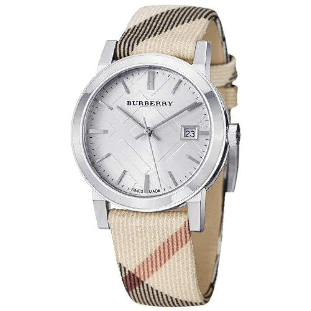 腕時計 BURBERRY Burberry The City Nova Silver Dial White Leather Strap Watch for Women