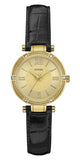 Guess Park Avenue Quartz Gold Dial Black Leather Strap Watch For Women - W0838L1