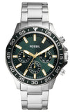 Fossil Bannon Chronograph Green Dial Silver Steel Strap Watch for Men - BQ2492