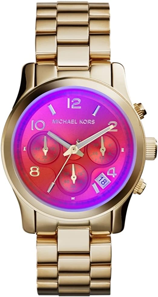 Michael Kors Runway Iridescent Pink Dial Gold Steel Strap