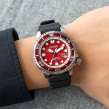 Citizen Eco Drive Promaster Marine Red Dial Black Rubber Strap Watch For Men - BN0159-15X