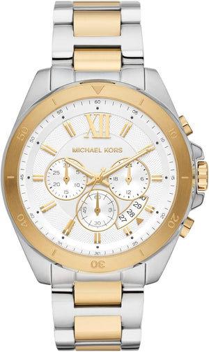 Michael Kors Brecken Chronograph White Dial Two Tone Steel Strap Watch For Men - MK9064