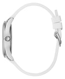 Guess Wanderlust Crystals Silver Dial White Rubber Strap Watch for Women - W1059L1