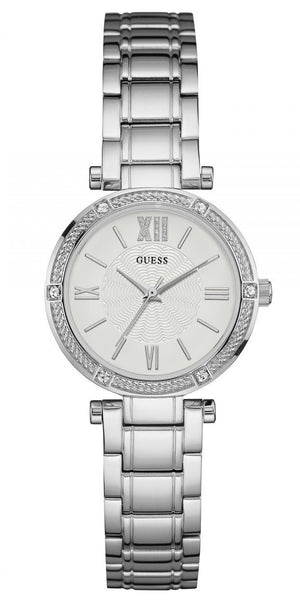 Guess Park Ave White Dial Silver Steel Strap Watch for Women - W0767L1