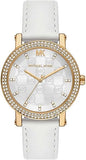 Michael Kors Corey Three Hand White Dial White Leather Strap Watch For Women - MK2985