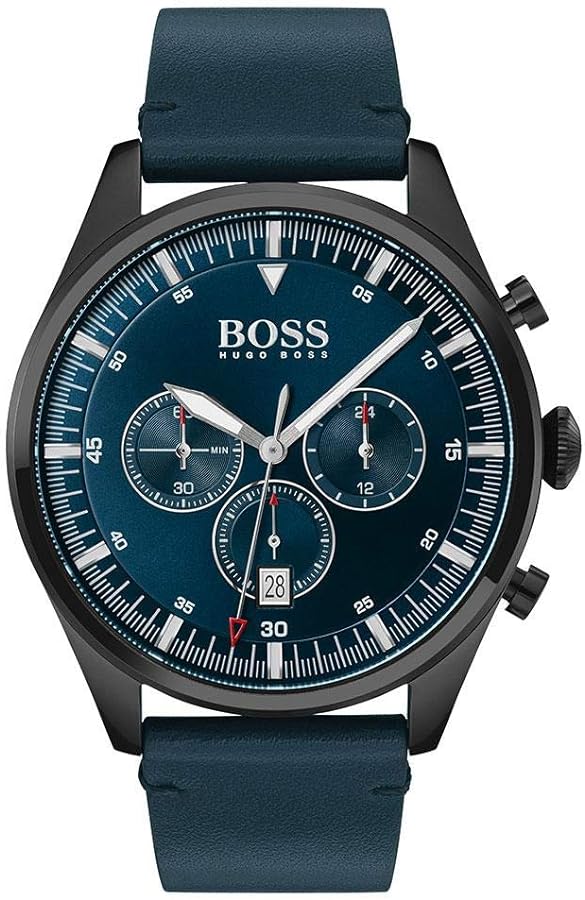 Hugo Boss Pioneer Quartz Blue Dial Blue Leather Strap Watch