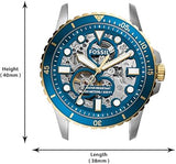 Fossil FB-01 Automatic Skeleton Blue Dial Two Tone Steel Strap Watch for Men - ME3191