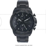 Fossil Bronson Chronograph Black Dial Black Steel Strap Watch for Men - FS5853