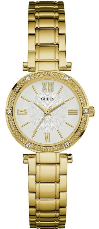 Guess Park Ave South Analog White Dial Gold Steel Strap Watch For Women