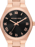 Michael Kors Lennox Three Hand Black Dial Rose Gold Steel Strap Watch For Women - MK7392