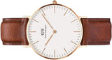 Daniel Wellington Classic St. Mawes White Dial Brown Leather Strap Watch for Men - DW00100035