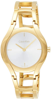 Calvin Klein Class White Dial Gold Steel Strap Watch for Women - K6R23526
