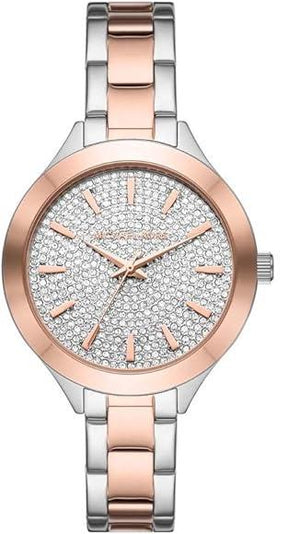 Michael Kors Slim Runway Crystals Silver Dial Two Tone Steel Strap Watch for Women - MK1045