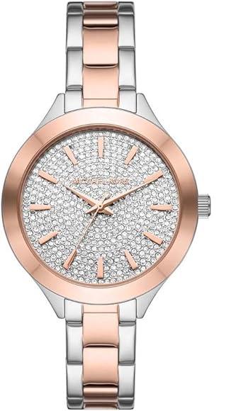 Michael Kors Slim Runway Crystals Silver Dial Two Tone Steel Strap
