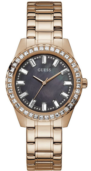 Guess Sparkler Diamonds Black Dial Rose Gold Steel Strap Watch for Women - GW0111L3