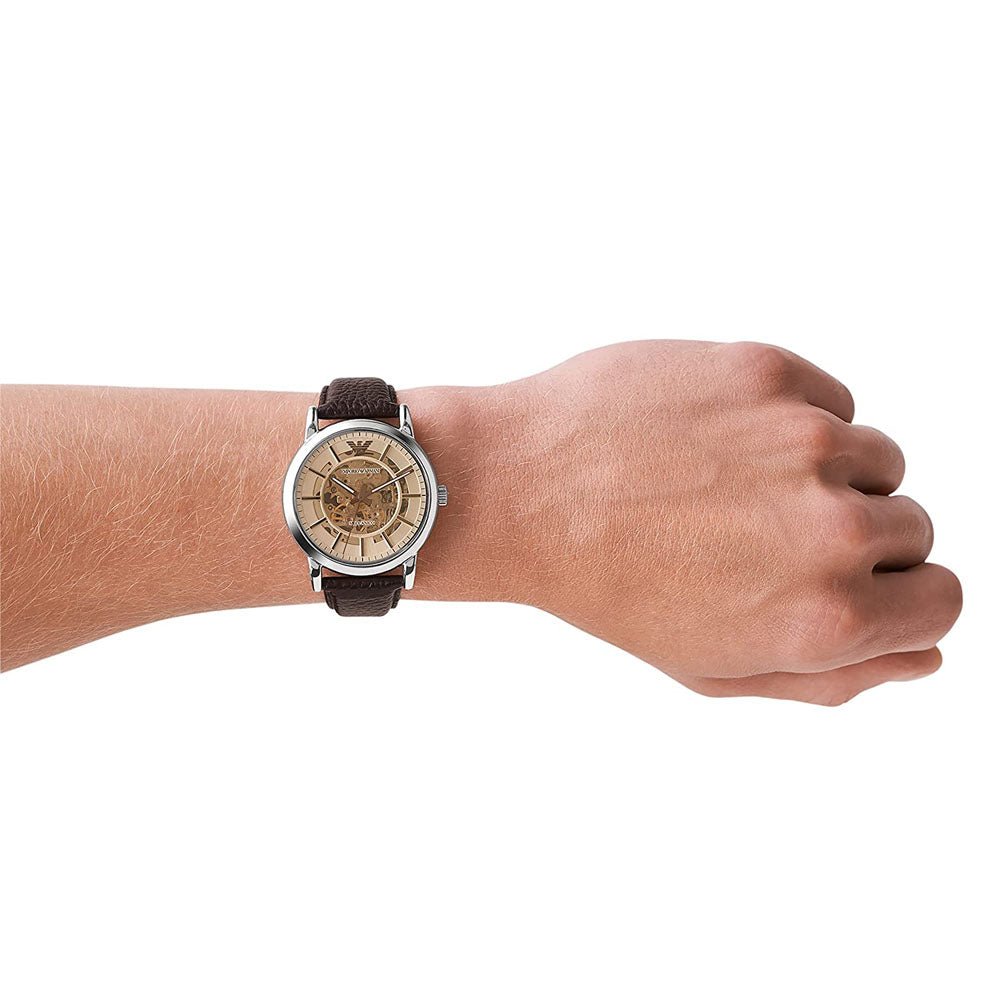 Emporio Armani Luigi Meccanico Brown Dial Brown Leather Strap