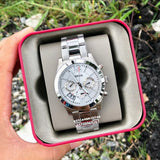 Fossil Boyfriend Multifunction Silver Dial Silver Steel Strap Watch for Women - ES3883